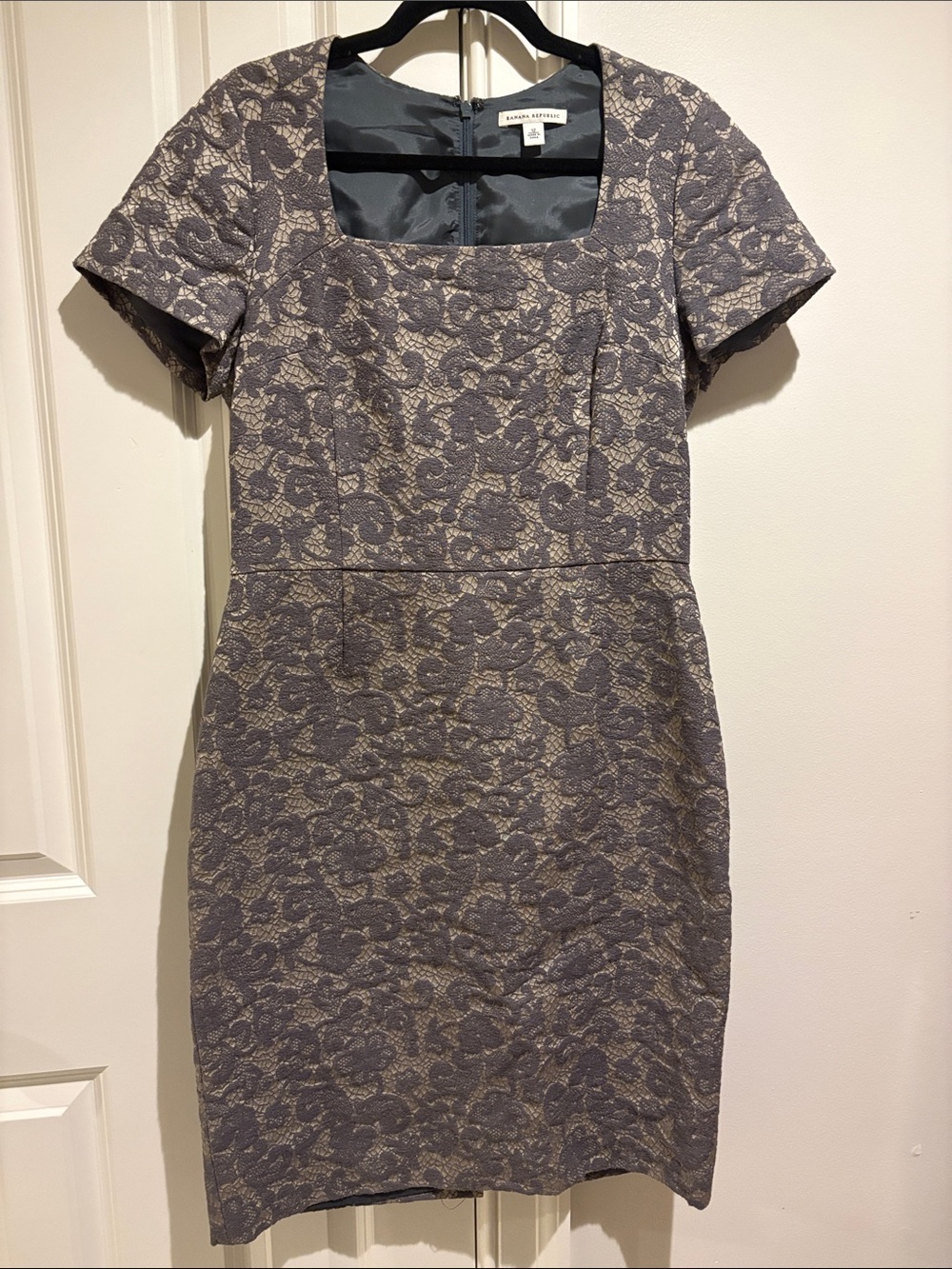 Banana Republic Gray Lace-Overlay Square-Neck Mini Dress